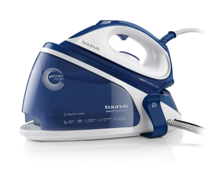 Stație de călcat Taurus Sensity Compact NS, 2200W, 4.5 bari, rezervor detașabil 1L, abur continuu 90 g/min, talpă ceramică, alimentare Non-Stop