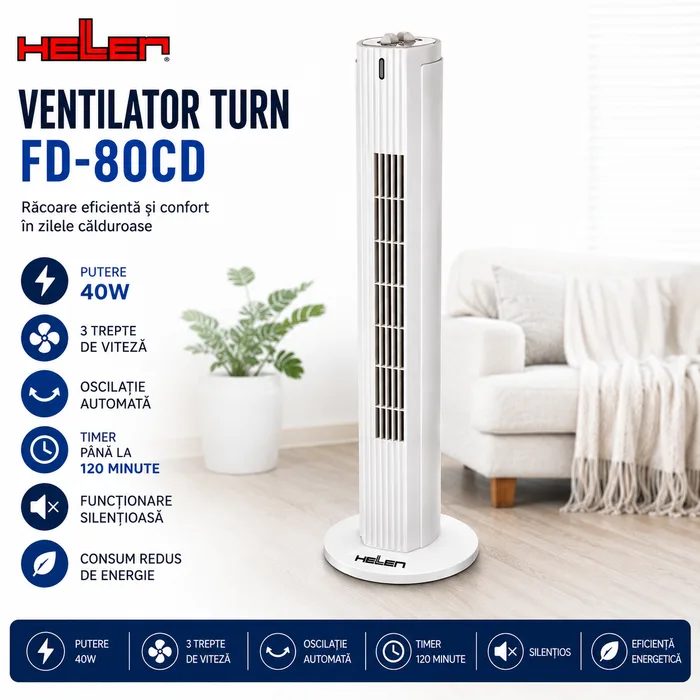 Ventilator turn Heller FD – 80CD, 40w, 3 viteze, timer 120 min., oscilatie
